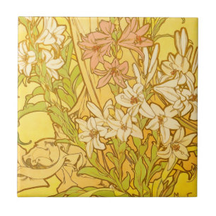 Carreau Motif de fleurs de lys d'Alphonse Mucha : Art nouv