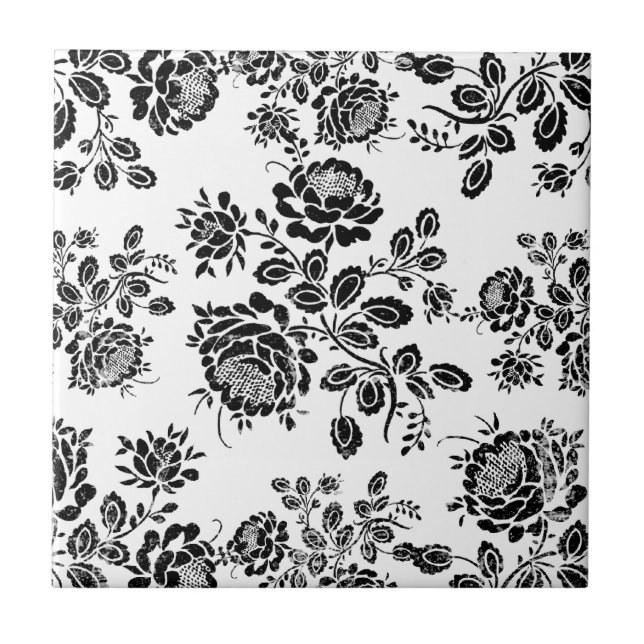 Carreau Motif de fleurs floral affligé de roses de damassé (Devant)