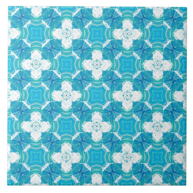 Carreau Motif de fleurs flottantes bleues, Turquoises et b (Devant)