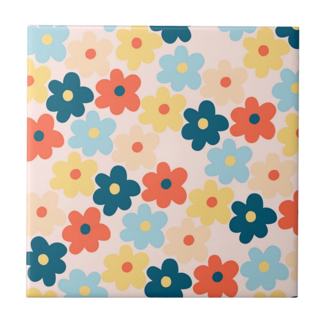 Carreau Motif de fleurs hippie rétro coloré (Devant)