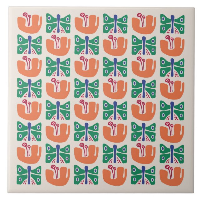 Carreau Motif de fleurs papillon (Devant)