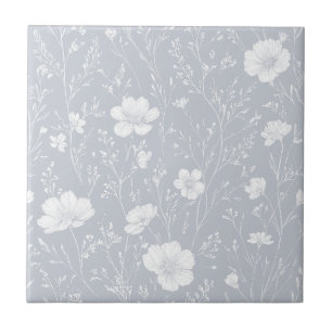 Carreau Motif de fleurs sauvages grises et blanches atténu