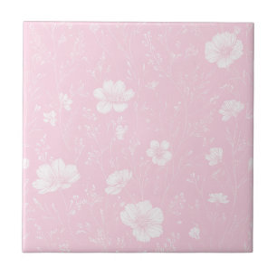 Carreau Motif de fleurs sauvages rose et blanc atténué