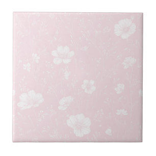 Carreau Motif de fleurs sauvages roses et blanches atténué