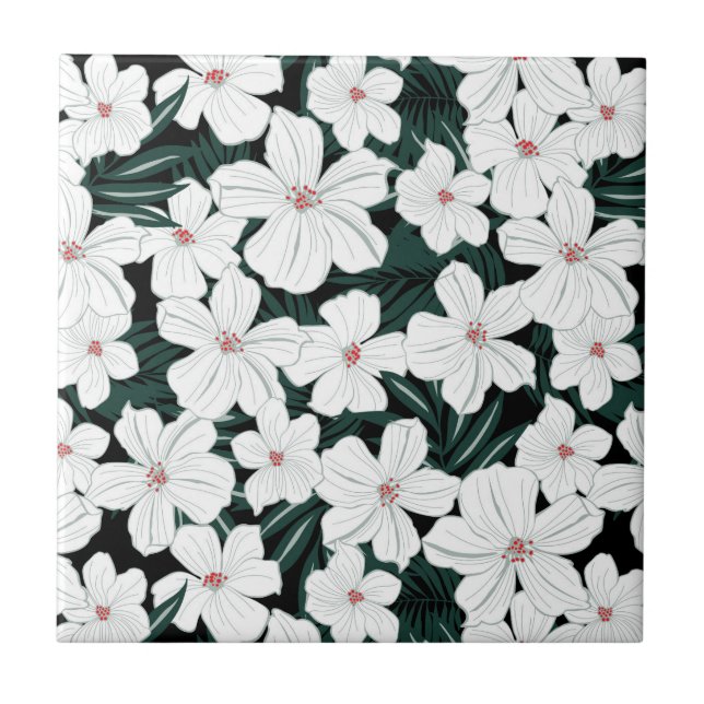 Carreau Motif de fleurs tropical blanc (Devant)