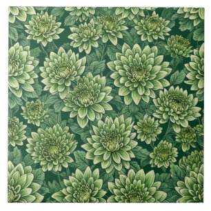 Carreau Motif de fleurs vert Chrysanthemum