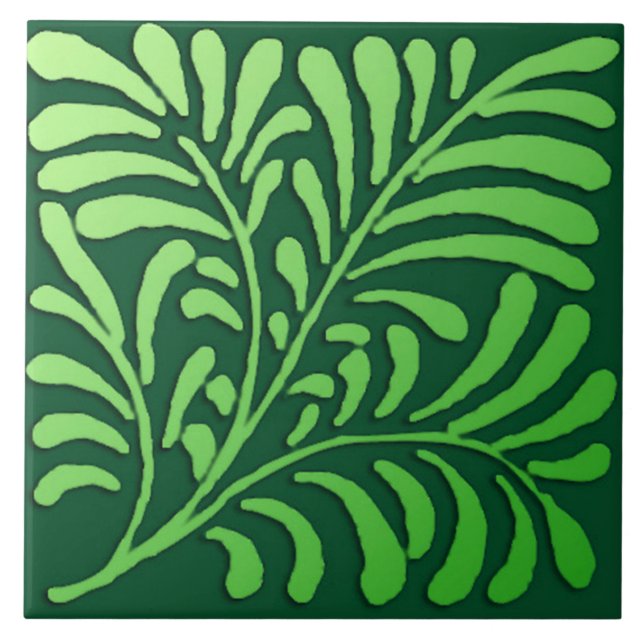 Carreau Motif de fougère d'art déco - nuances de vert (Devant)