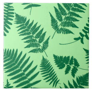Carreau Motif de fougère forestière, émeraude et vert clai