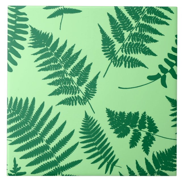 Carreau Motif de fougère forestière, émeraude et vert clai (Devant)