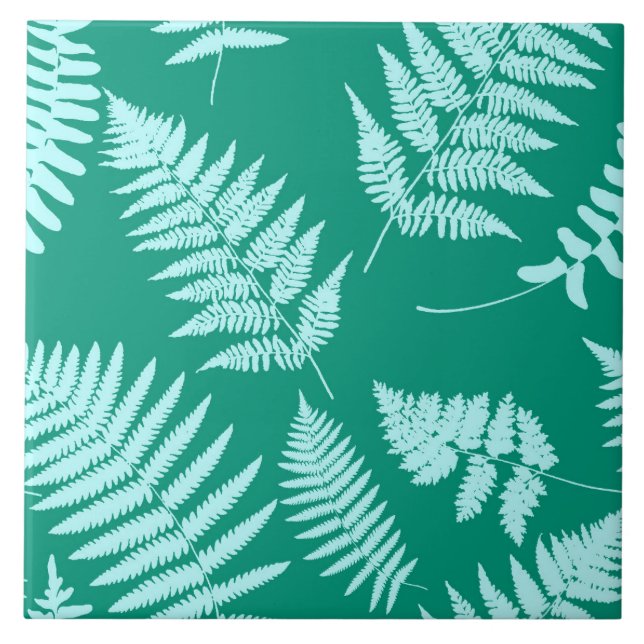 Carreau Motif de fougères boisées, Turquoise et Aqua (Devant)
