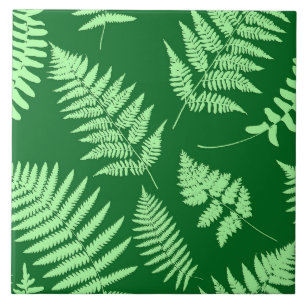 Carreau Motif de fougères de bois, émeraude et vert clair 