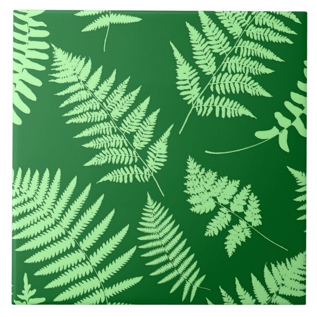 Carreau Motif de fougères de bois, émeraude et vert clair  (Devant)