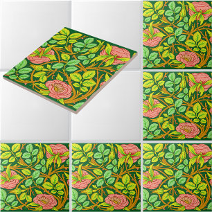 Carreau Motif de frise de vignes de roses de style Arts &