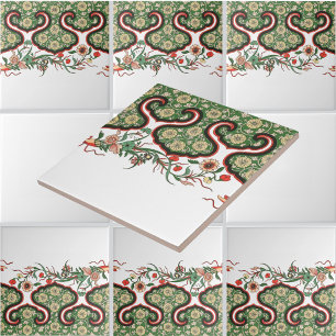 Carreau Motif de frise florale orientale chinoise vintage