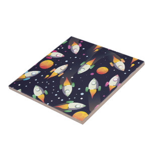 Carreau Motif de fusées spatiales rétro