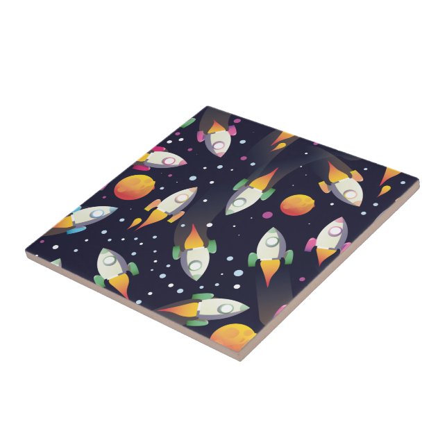 Carreau Motif de fusées spatiales rétro (Côté)