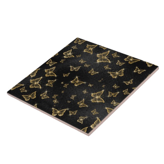 Carreau Motif de glam or et papillons noirs (Côté)