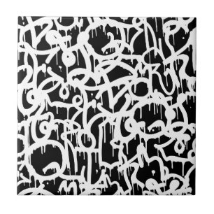 Carreau motif de graffiti noir et blanc