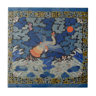 Carreau Motif de grue chinoise vintage : bleu impérial
