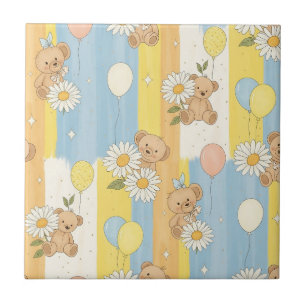 Carreau Motif de jardin de marguerites de l'ours en peluch