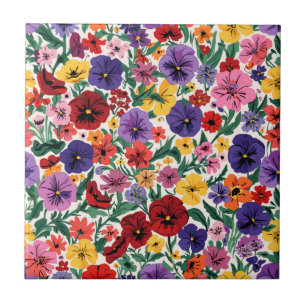 Carreau Motif de jardin floral de pensées printanières lum