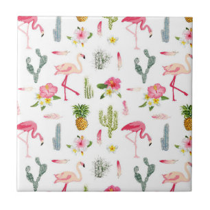 Carreau Motif de ketmie d'ananas de cactus de Flamant rose