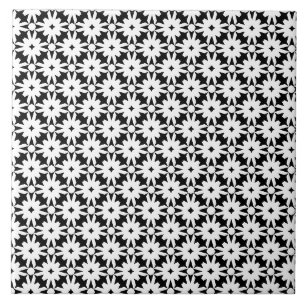 Carreau Motif de la chaîne de fleurs de papier blanc noir