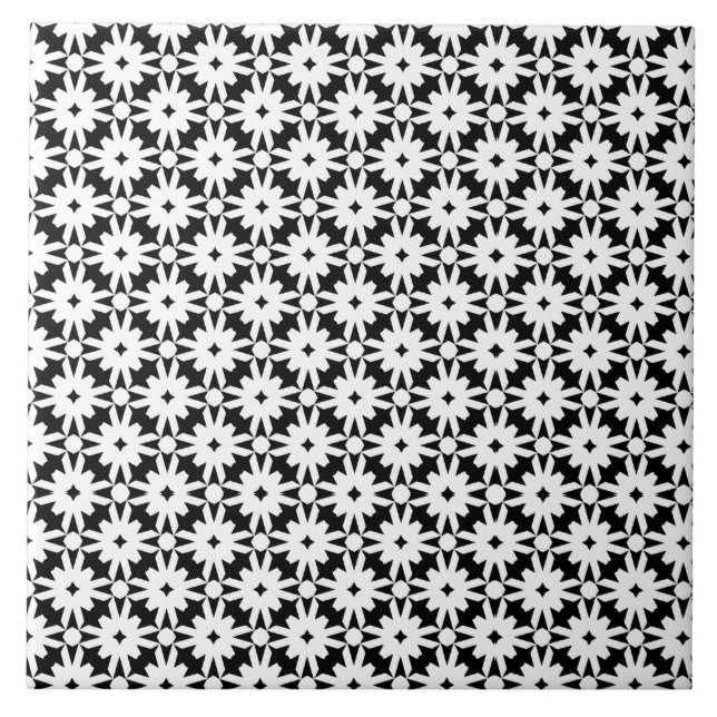 Carreau Motif de la chaîne de fleurs de papier blanc noir (Devant)