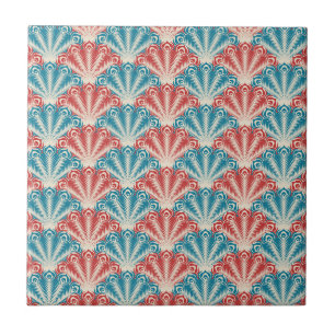 Carreau Motif de la queue de paon rouge et bleu