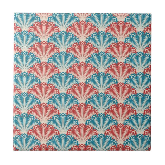 Carreau Motif de la queue de paon rouge et bleu (Devant)