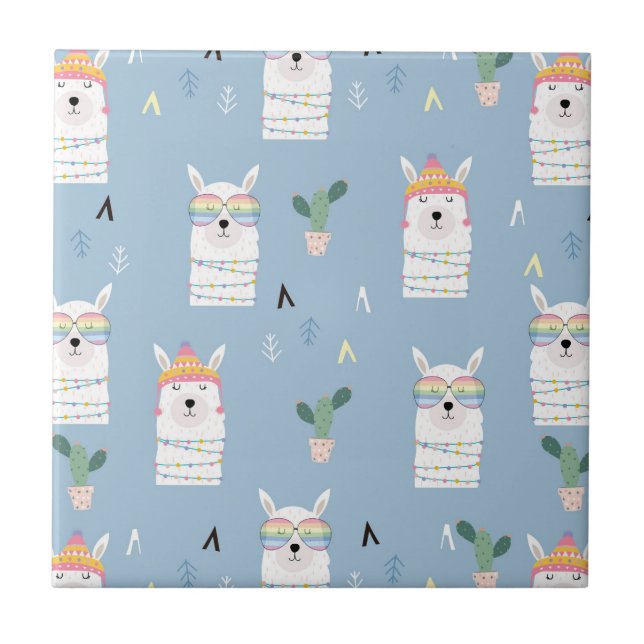 Carreau Motif de lama de lunettes de soleil d'arc-en-ciel (Devant)