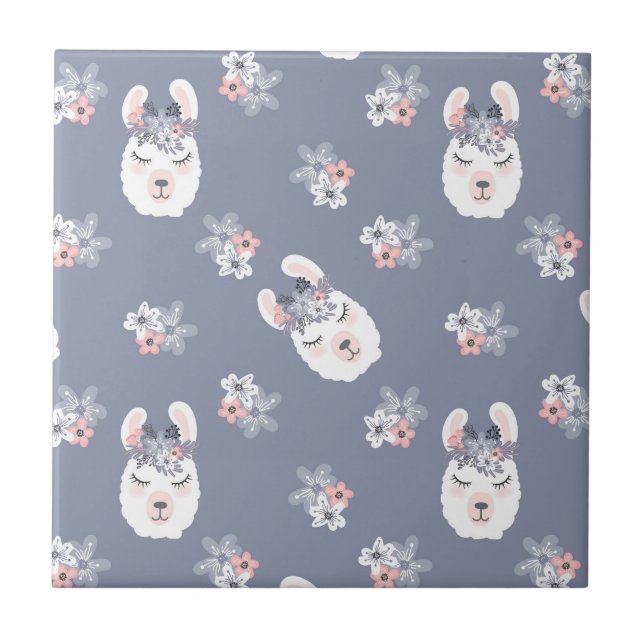 Carreau Motif de lamas et de fleurs (Devant)