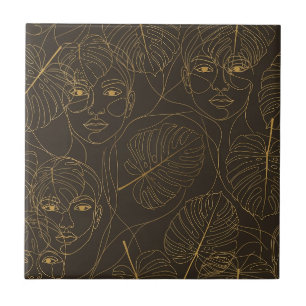 Carreau Motif de ligne de visage botanique rustique (1)