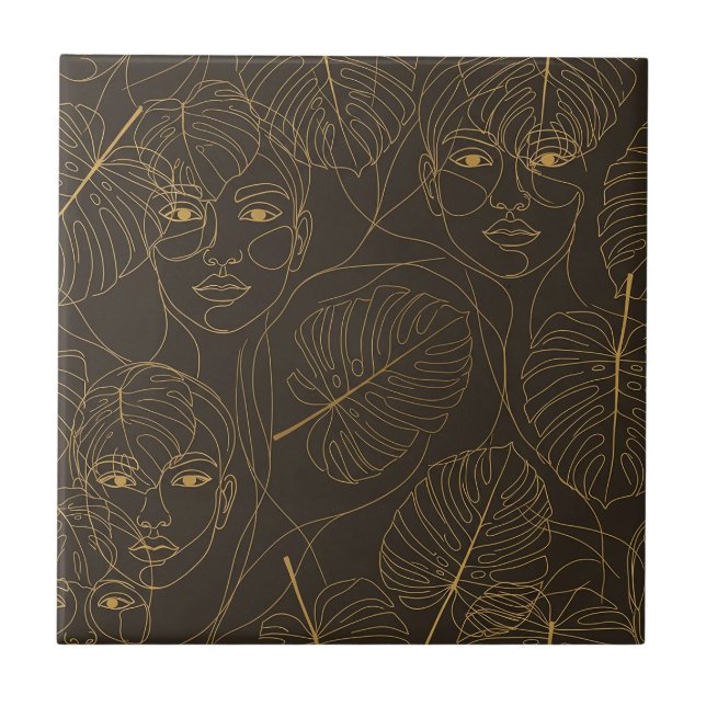 Carreau Motif de ligne de visage botanique rustique (1) (Devant)