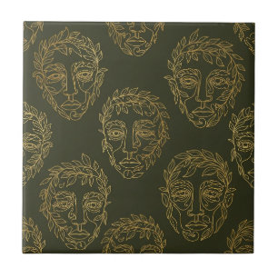 Carreau Motif de ligne de visage botanique rustique (2)