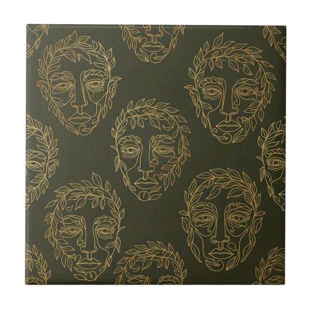 Carreau Motif de ligne de visage botanique rustique (2) (Devant)