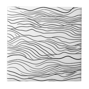 Carreau Motif de ligne ondulée dessinée à la main en noir 