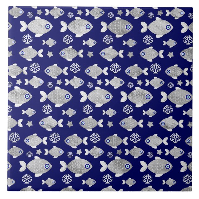 Carreau Motif de l'oeil du mal de poisson d'argent (Devant)