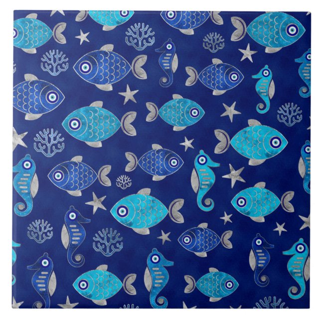 Carreau Motif de l'oeil du poisson et du cheval de mer (Devant)