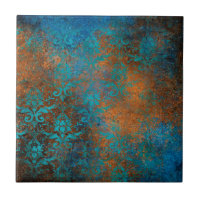 Motif de Luxe Floral Décoratif Brun Bleu Grunge