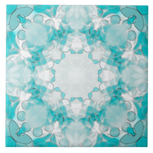 Carreau Motif de mandala abstrait moderne, turquoise, blan
