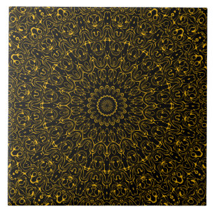 Carreau Motif de mandala doré à symétrie radiante