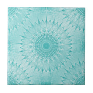 Carreau Motif de mandala en métal turquoise