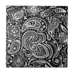Carreau Motif de marguerite florale noir et blanc