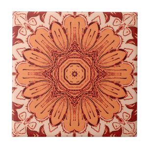 Carreau Motif de marguerite géométrique en Mandarin Orange