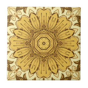 Carreau Motif de marguerite géométrique en Or de moutarde