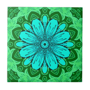 Carreau Motif de marguerite géométrique en Turquoise et Ve