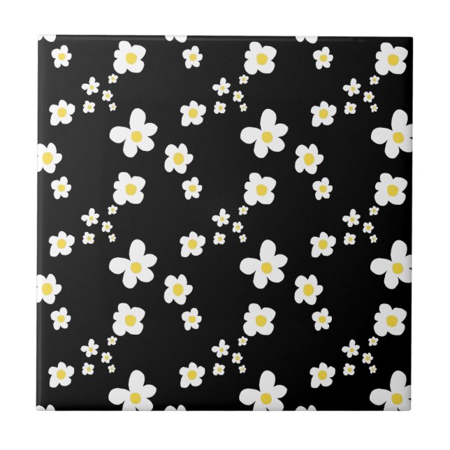 Carreau Motif de marguerite tendance noir jaune blanc, mod (Devant)