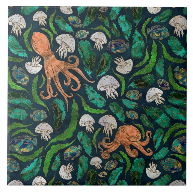 Carreau Motif de méduses et de poulpes (Devant)