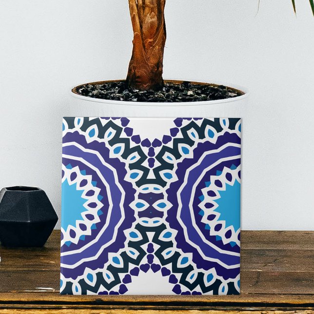 Carreau Motif de mosaïque ethnique de Bohême bleu et blanc (Créateur téléchargé)